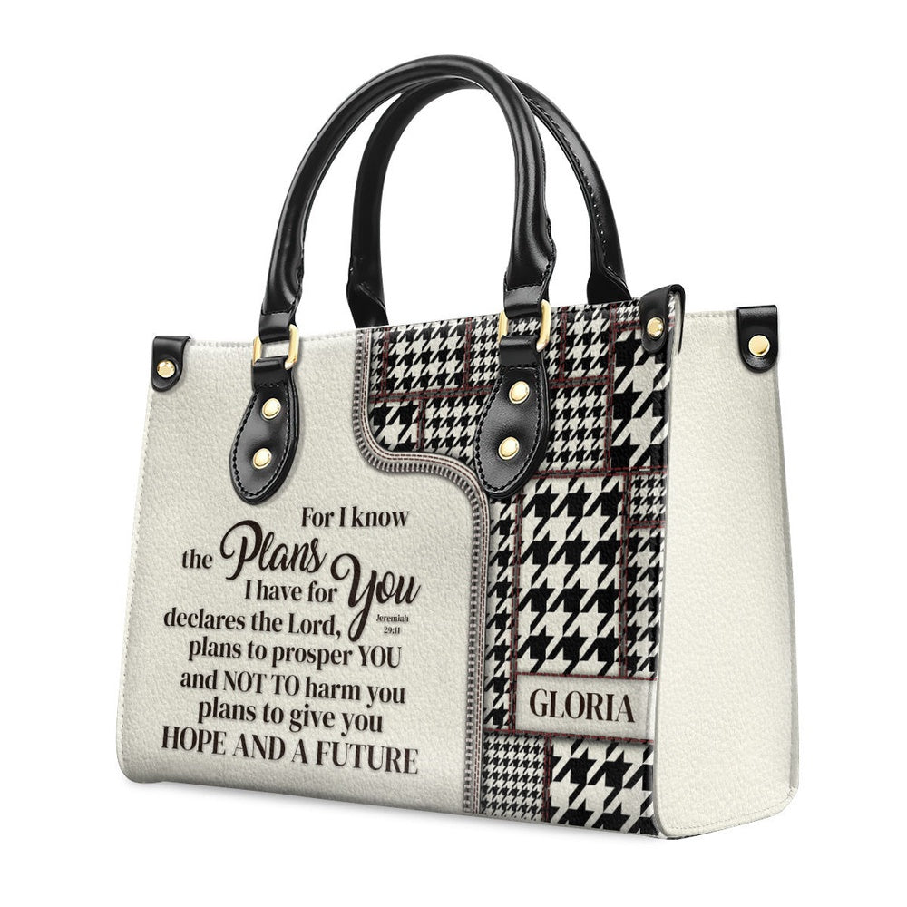 Personalized Christian Leather Bag, For I Know The Plans I Have For You Jeremiah 2911 Leather Handbag, Faith Handbag