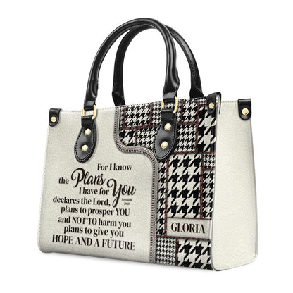 Personalized Christian Leather Bag, For I Know The Plans I Have For You Jeremiah 2911 Leather Handbag, Faith Handbag