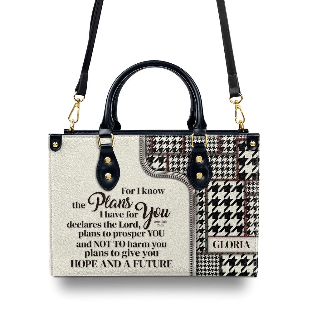 Personalized Christian Leather Bag, For I Know The Plans I Have For You Jeremiah 2911 Leather Handbag, Faith Handbag