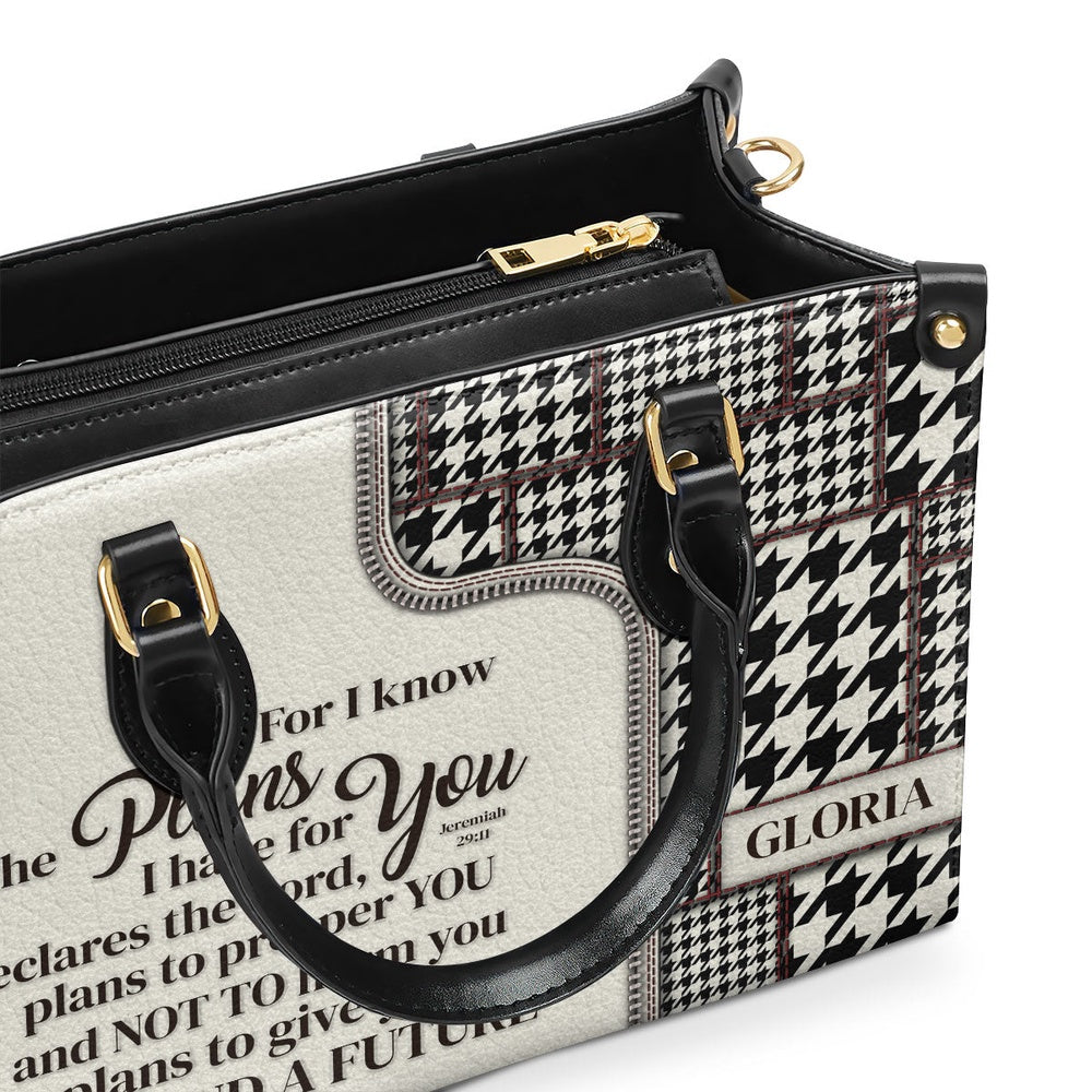 Personalized Christian Leather Bag, For I Know The Plans I Have For You Jeremiah 2911 Leather Handbag, Faith Handbag