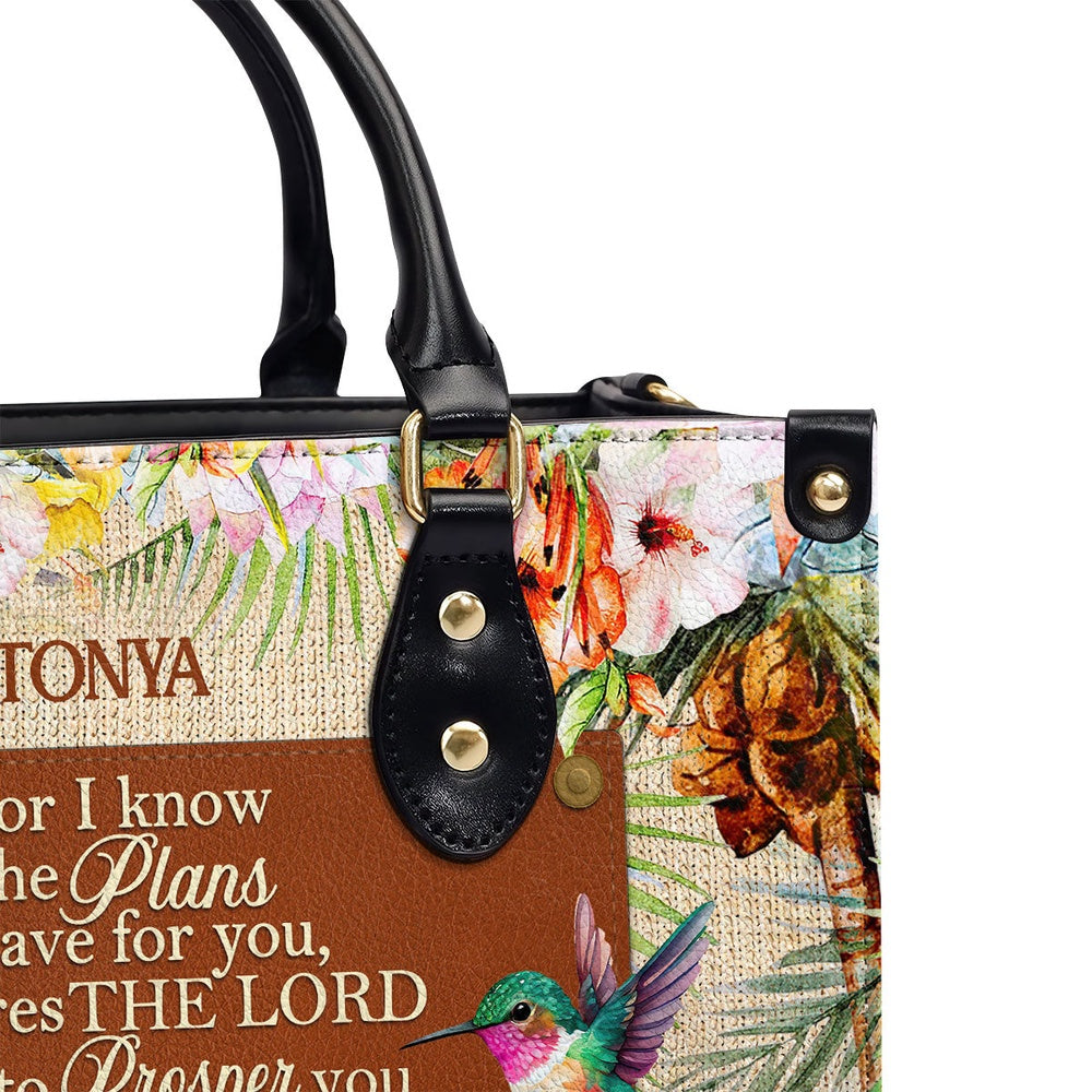 Personalized Christian Leather Bag, For I Know The Plans I Have For You Leather Handbag, Faith Handbag