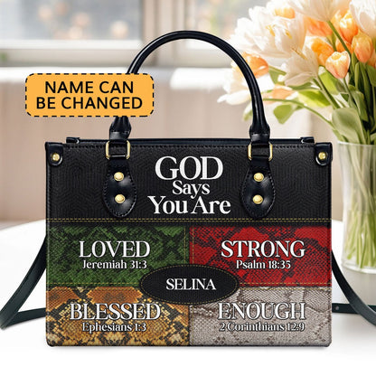 Personalized Christian Leather Bag, Gift For Her God Says I Am Leather Handbag, Faith Handbag