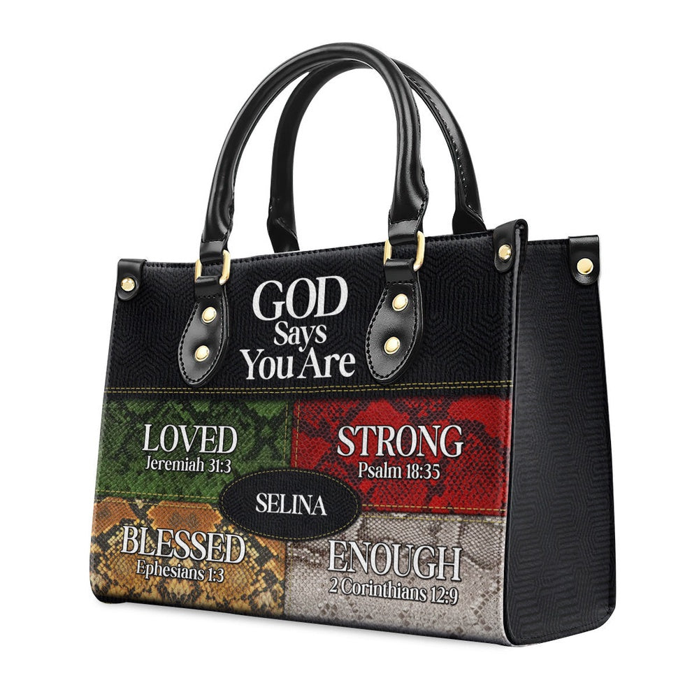 Personalized Christian Leather Bag, Gift For Her God Says I Am Leather Handbag, Faith Handbag