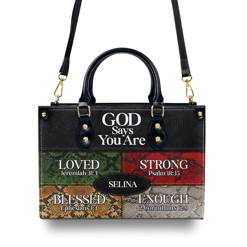 Personalized Christian Leather Bag, Gift For Her God Says I Am Leather Handbag, Faith Handbag