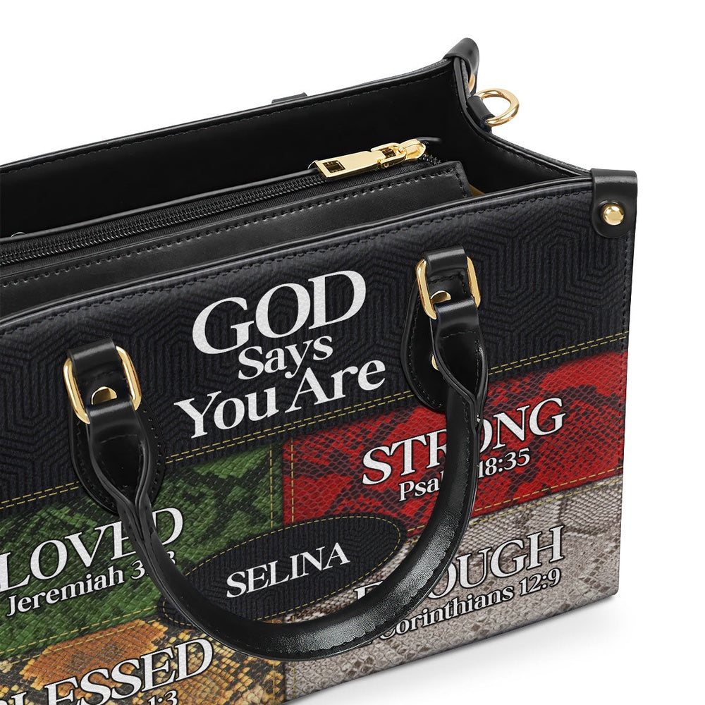 Personalized Christian Leather Bag, Gift For Her God Says I Am Leather Handbag, Faith Handbag