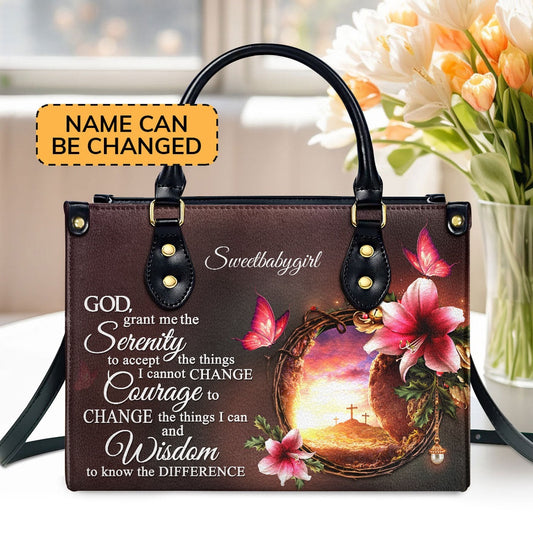 Personalized Christian Leather Bag, God, Grant Me The Serenity To Accept The Things I Cannot Change, Faith Handbag