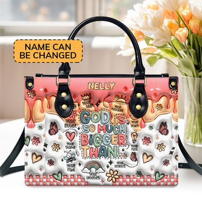 Personalized Christian Leather Bag, God Is Bigger Than Personalized Leather Handbag, Faith Handbag