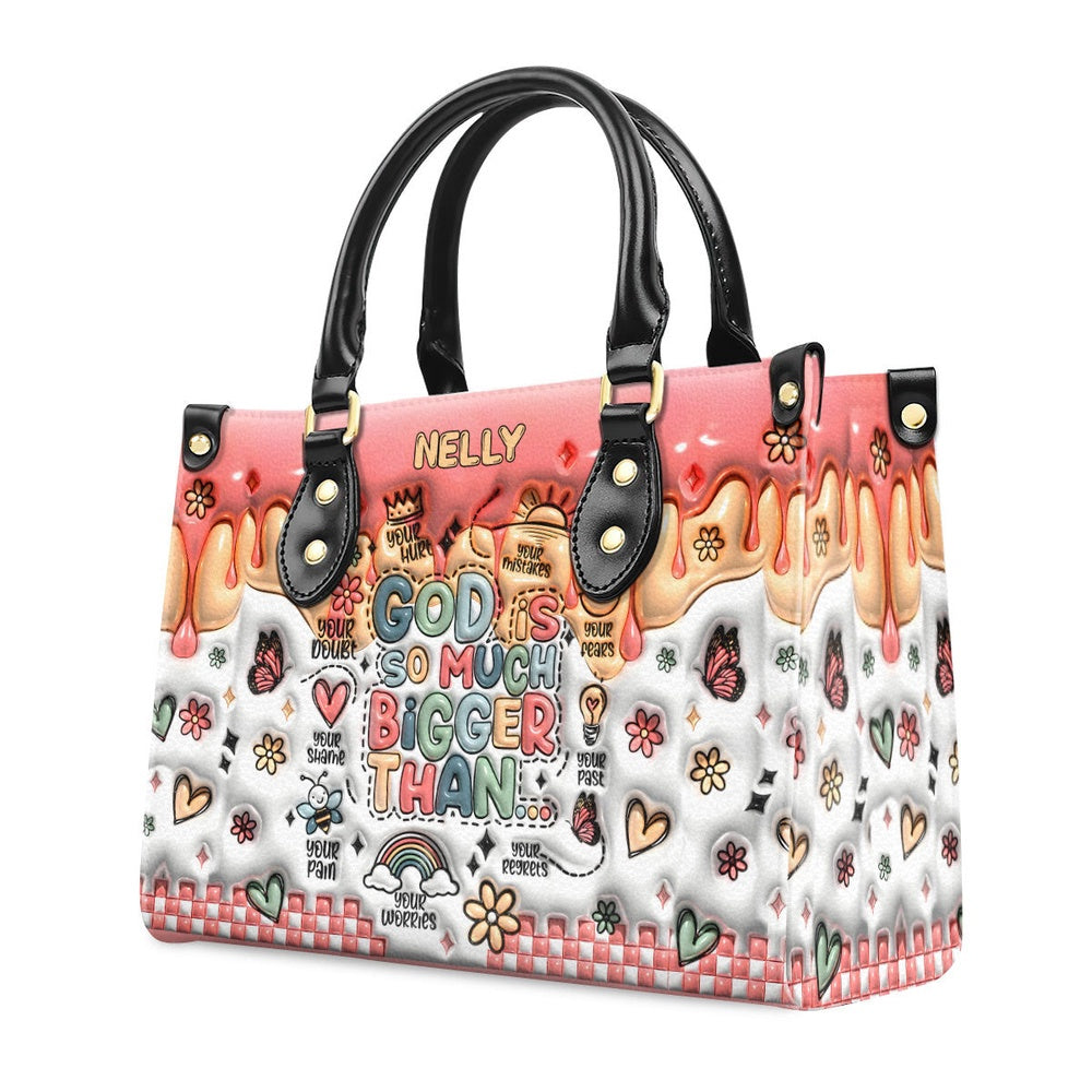 Personalized Christian Leather Bag, God Is Bigger Than Personalized Leather Handbag, Faith Handbag