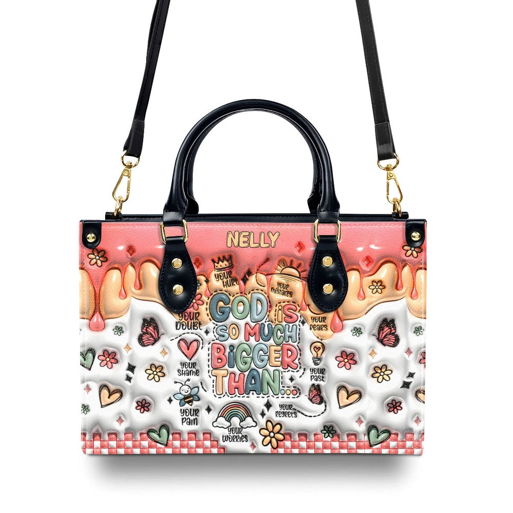 Personalized Christian Leather Bag, God Is Bigger Than Personalized Leather Handbag, Faith Handbag