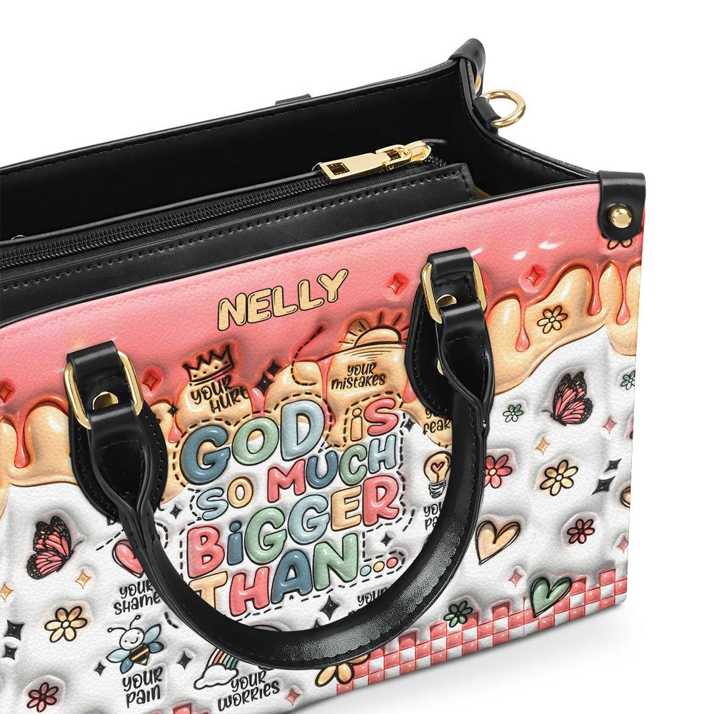 Personalized Christian Leather Bag, God Is Bigger Than Personalized Leather Handbag, Faith Handbag