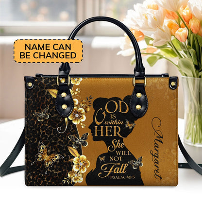 Personalized Christian Leather Bag, God Is Within Her Leather Handbag, Faith Handbag