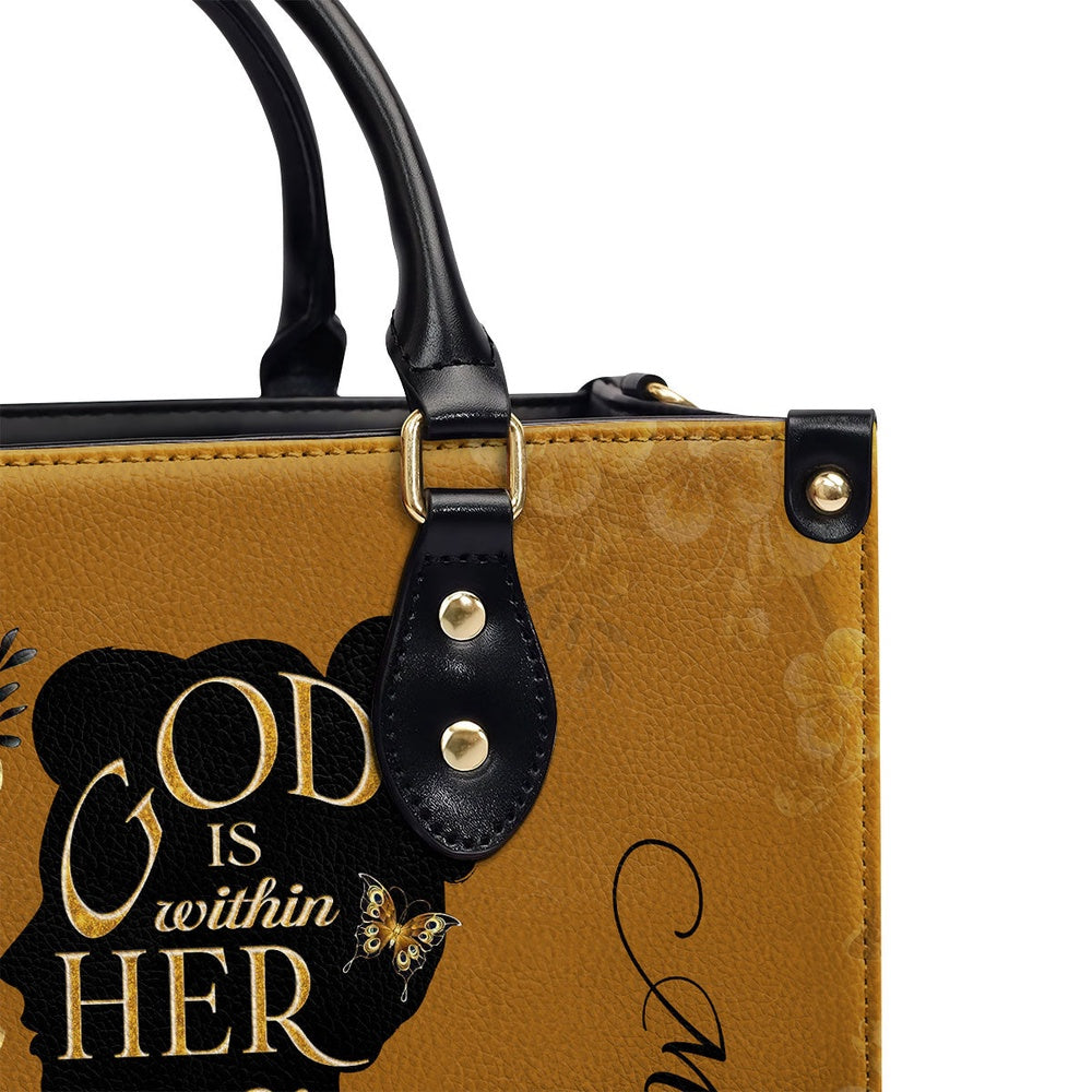 Personalized Christian Leather Bag, God Is Within Her Leather Handbag, Faith Handbag