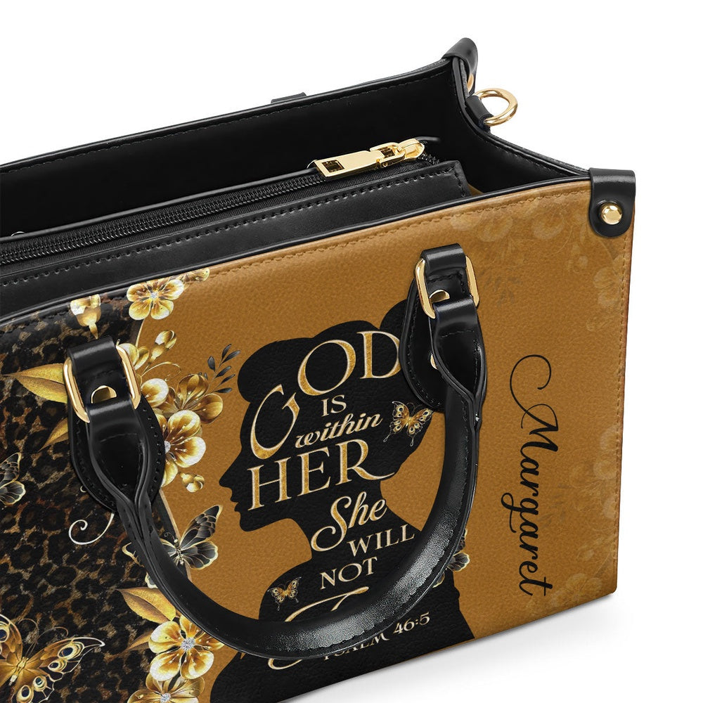 Personalized Christian Leather Bag, God Is Within Her Leather Handbag, Faith Handbag