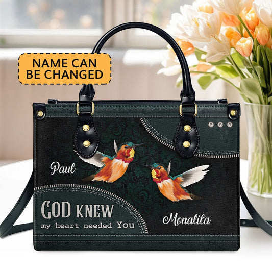 Personalized Christian Leather Bag, God Knew My Heart Needed You - Beautiful Personalized Leather Handbag, Faith Handbag