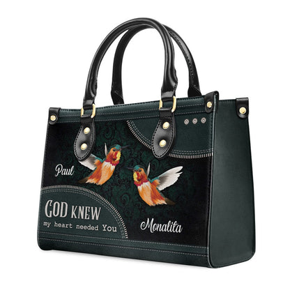Personalized Christian Leather Bag, God Knew My Heart Needed You - Beautiful Personalized Leather Handbag, Faith Handbag