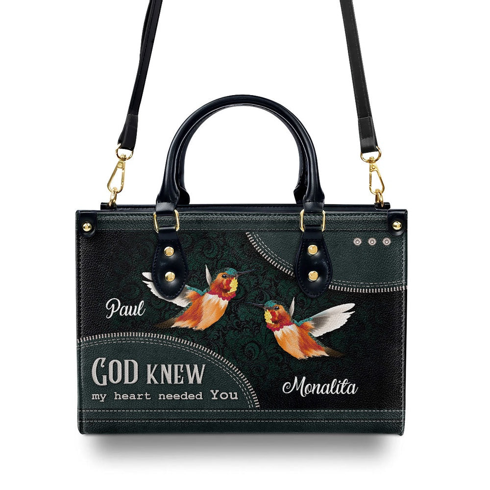 Personalized Christian Leather Bag, God Knew My Heart Needed You - Beautiful Personalized Leather Handbag, Faith Handbag