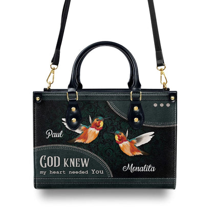 Personalized Christian Leather Bag, God Knew My Heart Needed You - Beautiful Personalized Leather Handbag, Faith Handbag