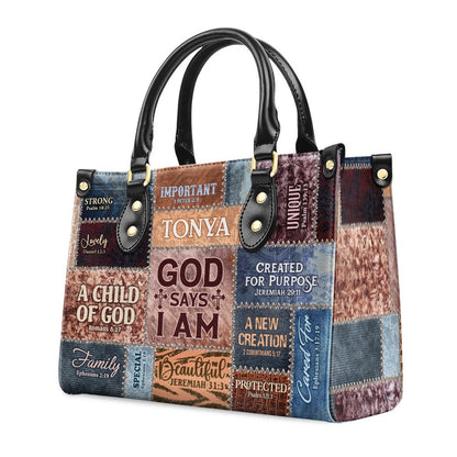 Personalized Christian Leather Bag, God Says I Am A Child Of God Romans 8 17 Leather Handbag, Faith Handbag