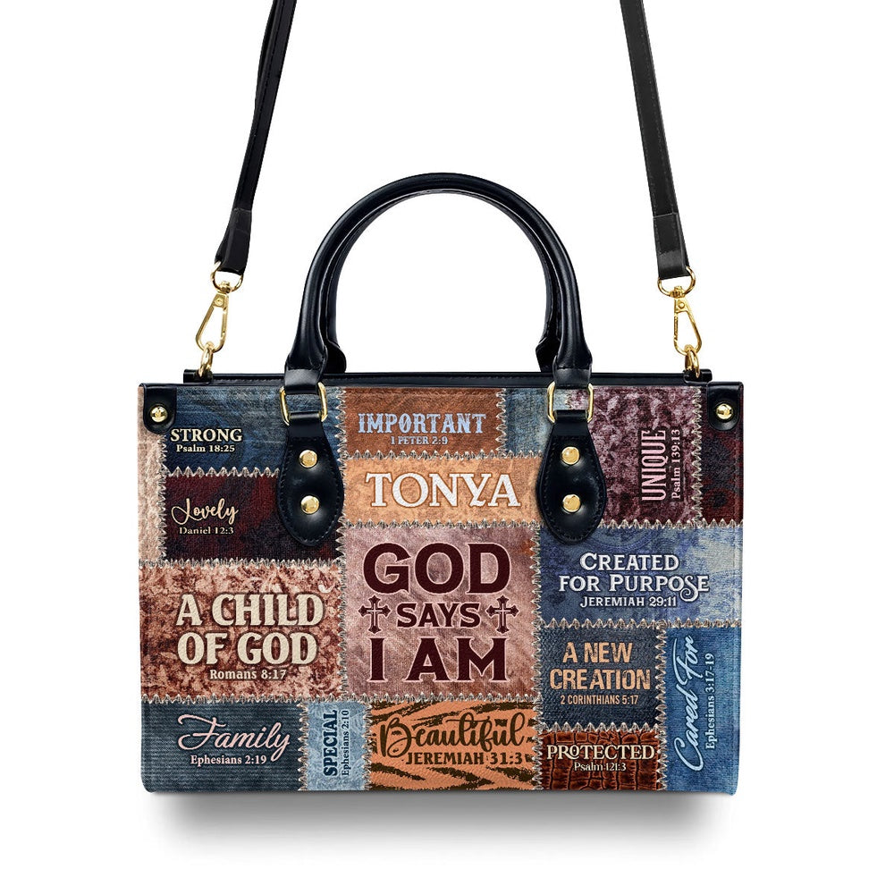 Personalized Christian Leather Bag, God Says I Am A Child Of God Romans 8 17 Leather Handbag, Faith Handbag