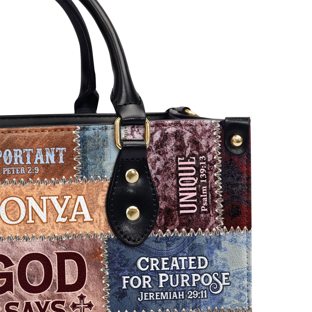 Personalized Christian Leather Bag, God Says I Am A Child Of God Romans 8 17 Leather Handbag, Faith Handbag
