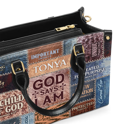 Personalized Christian Leather Bag, God Says I Am A Child Of God Romans 8 17 Leather Handbag, Faith Handbag