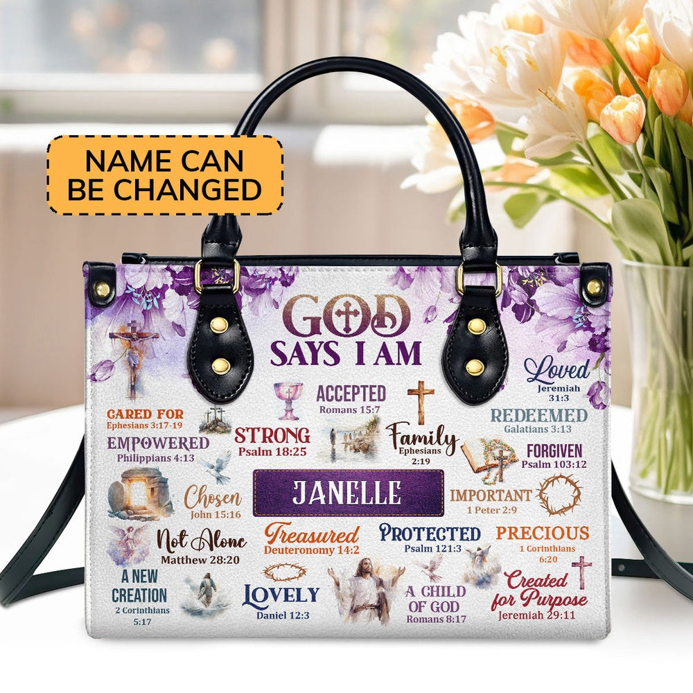 Personalized Christian Leather Bag, God Says I Am A New Creation 2 Corinthians 5 17 Leather Handbag, Faith Handbag