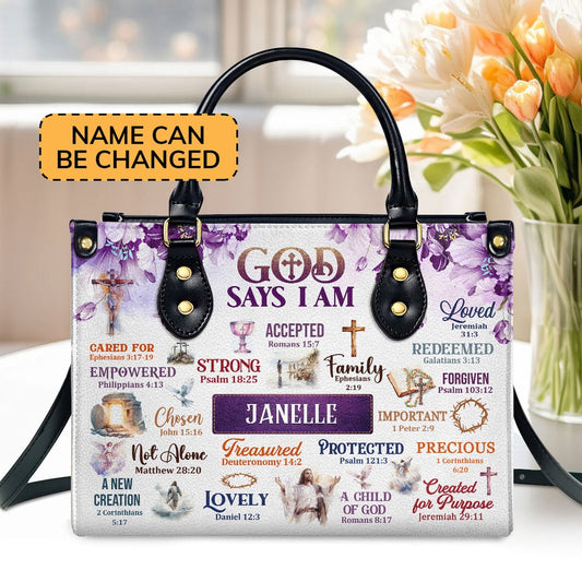 Personalized Christian Leather Bag, God Says I Am A New Creation 2 Corinthians 5 17 Leather Handbag, Faith Handbag