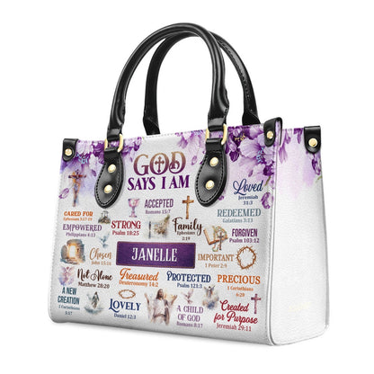 Personalized Christian Leather Bag, God Says I Am A New Creation 2 Corinthians 5 17 Leather Handbag, Faith Handbag