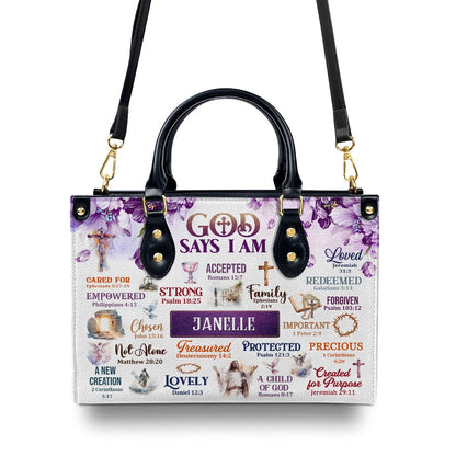 Personalized Christian Leather Bag, God Says I Am A New Creation 2 Corinthians 5 17 Leather Handbag, Faith Handbag