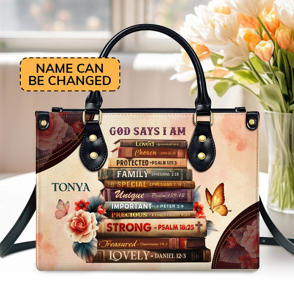 Personalized Christian Leather Bag, God Says I Am Chosen John 15 16 Leather Handbag, Faith Handbag