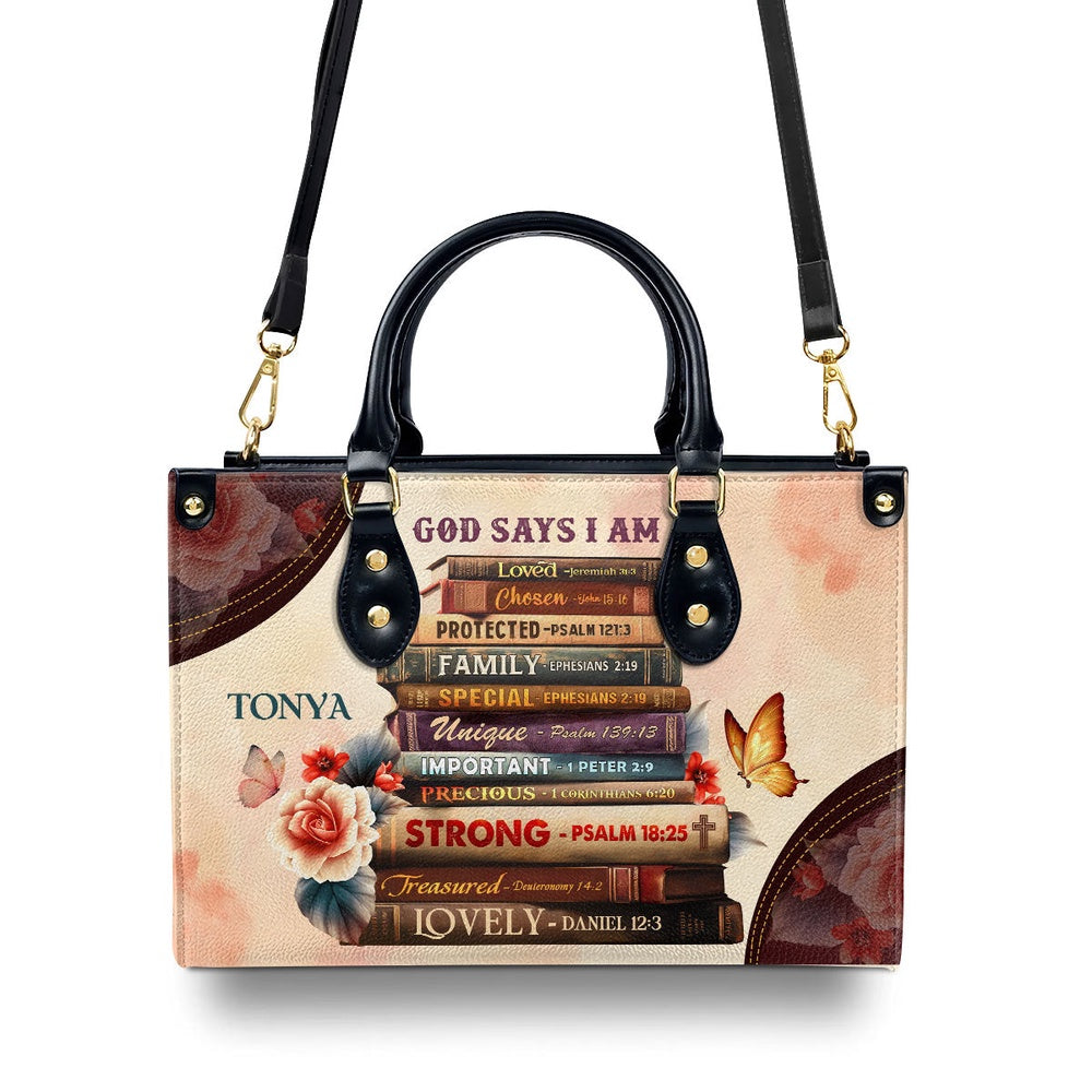 Personalized Christian Leather Bag, God Says I Am Chosen John 15 16 Leather Handbag, Faith Handbag