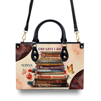 Personalized Christian Leather Bag, God Says I Am Chosen John 15 16 Leather Handbag, Faith Handbag