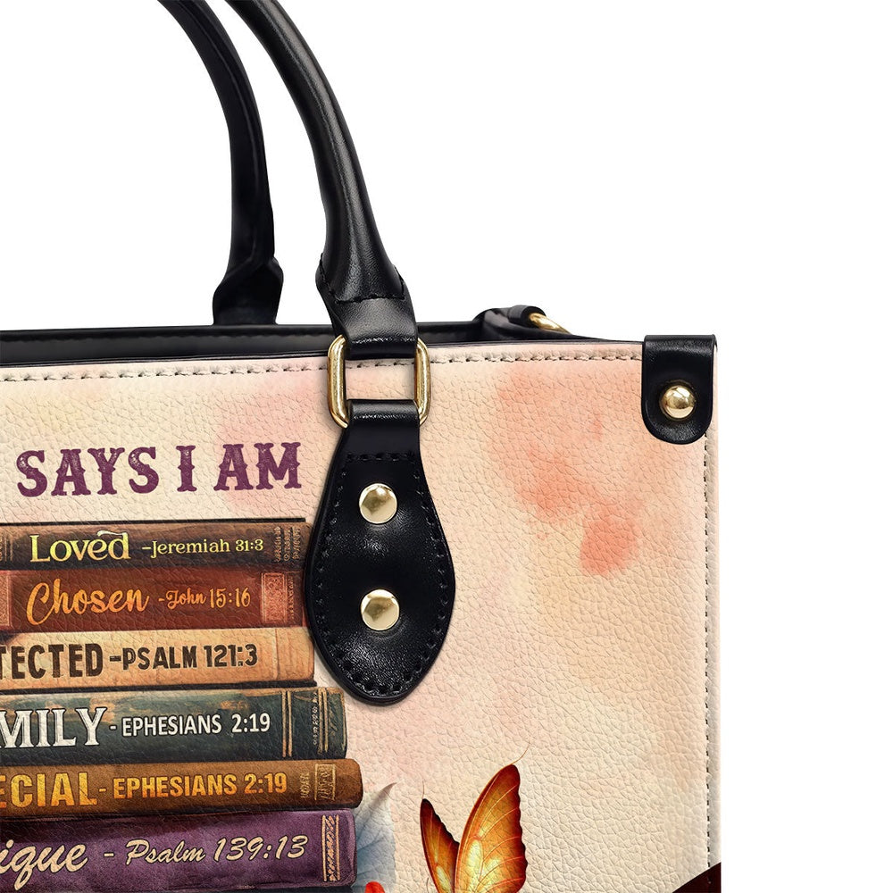 Personalized Christian Leather Bag, God Says I Am Chosen John 15 16 Leather Handbag, Faith Handbag
