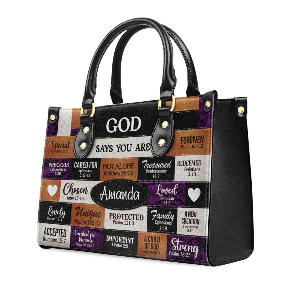 Personalized Christian Leather Bag, God Says I Am Chosen Leather Handbag, Faith Handbag