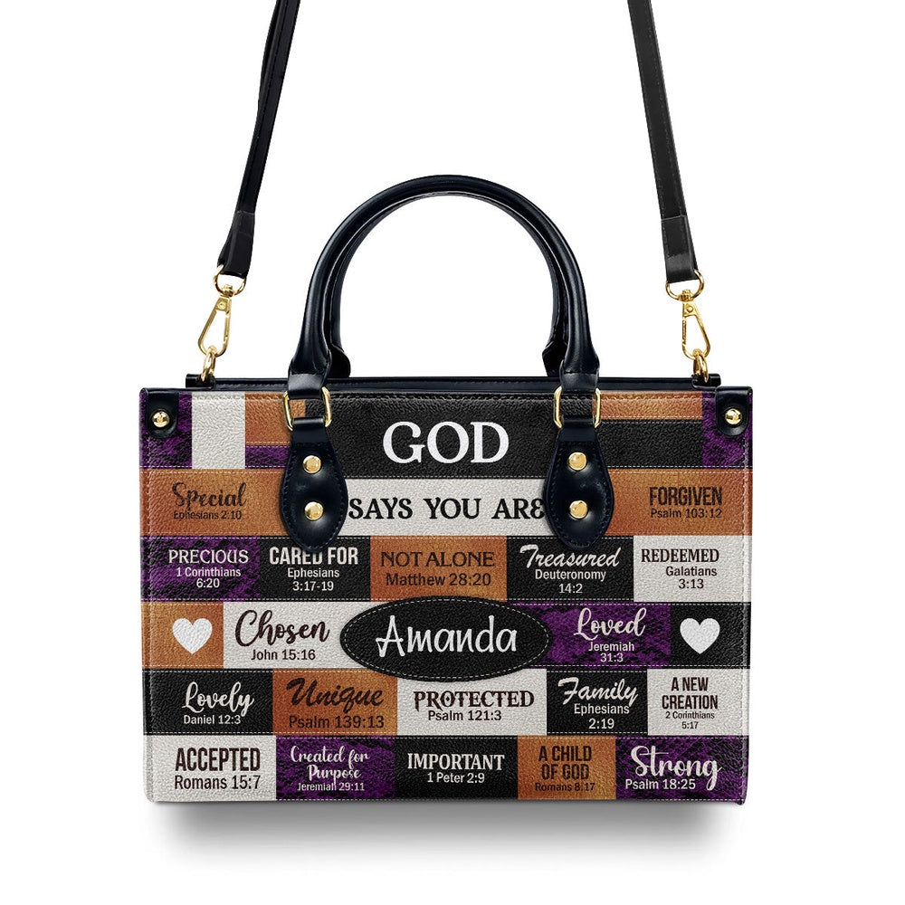 Personalized Christian Leather Bag, God Says I Am Chosen Leather Handbag, Faith Handbag