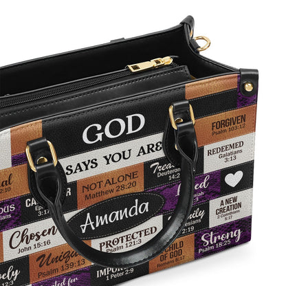 Personalized Christian Leather Bag, God Says I Am Chosen Leather Handbag, Faith Handbag