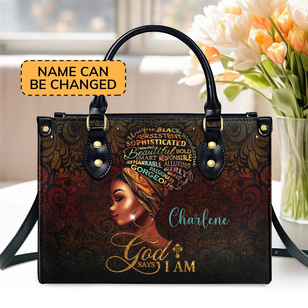 Personalized Christian Leather Bag, God Says I Am Leather Handbag, Faith Handbag