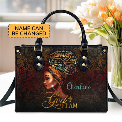 Personalized Christian Leather Bag, God Says I Am Leather Handbag, Faith Handbag