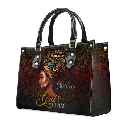 Personalized Christian Leather Bag, God Says I Am Leather Handbag, Faith Handbag