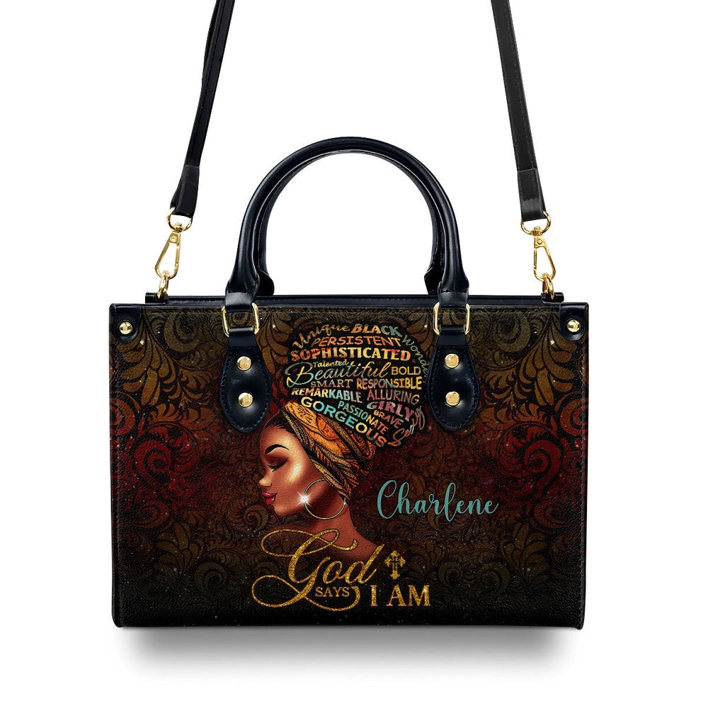 Personalized Christian Leather Bag, God Says I Am Leather Handbag, Faith Handbag