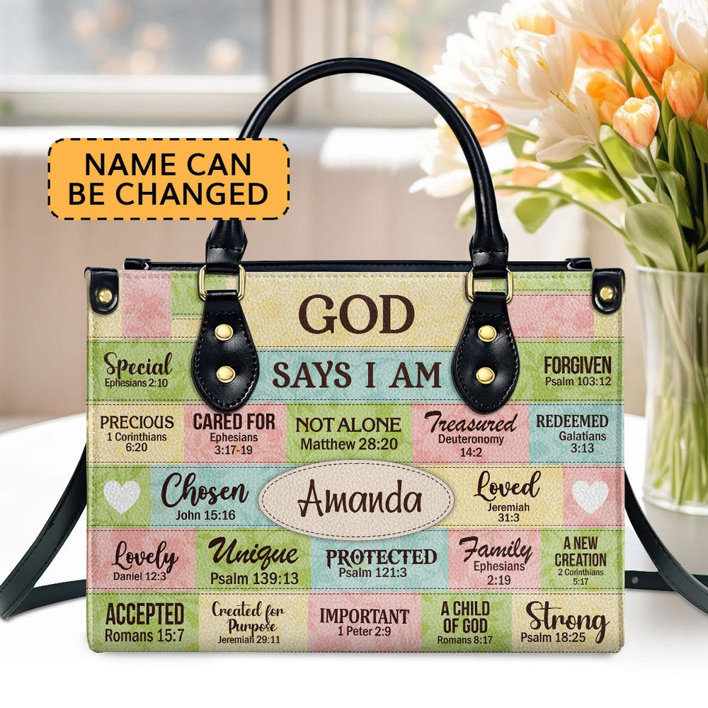 Personalized Christian Leather Bag, God Says I Am Leather Handbag, Gift For Her, Faith Handbag