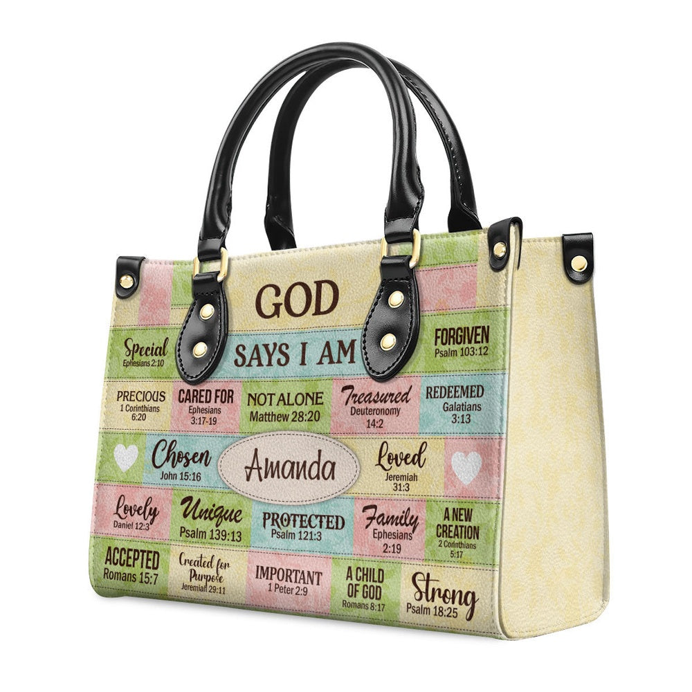 Personalized Christian Leather Bag, God Says I Am Leather Handbag, Gift For Her, Faith Handbag