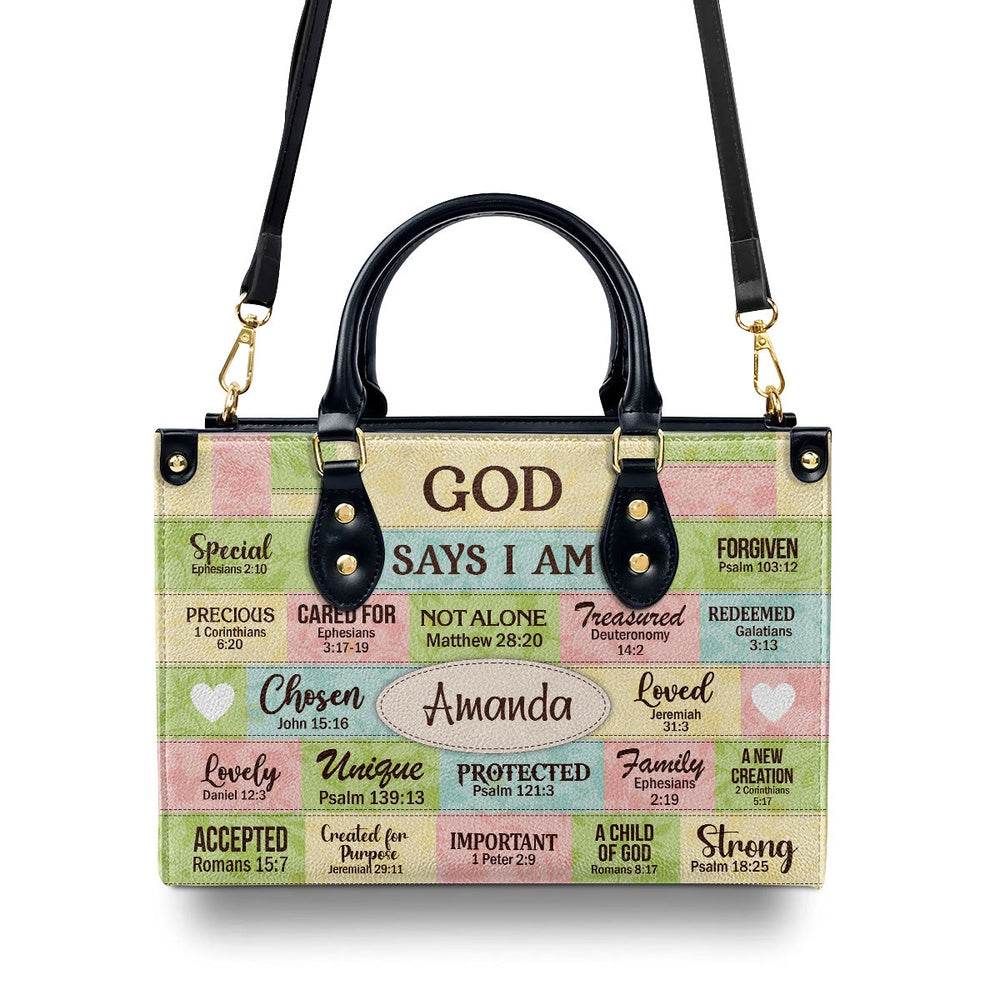 Personalized Christian Leather Bag, God Says I Am Leather Handbag, Gift For Her, Faith Handbag
