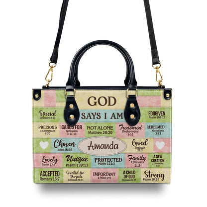 Personalized Christian Leather Bag, God Says I Am Leather Handbag, Gift For Her, Faith Handbag