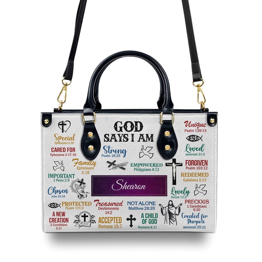 Personalized Christian Leather Bag, God Says I Am Leather Handbag Scripture Gifts For Christian Women, Faith Handbag