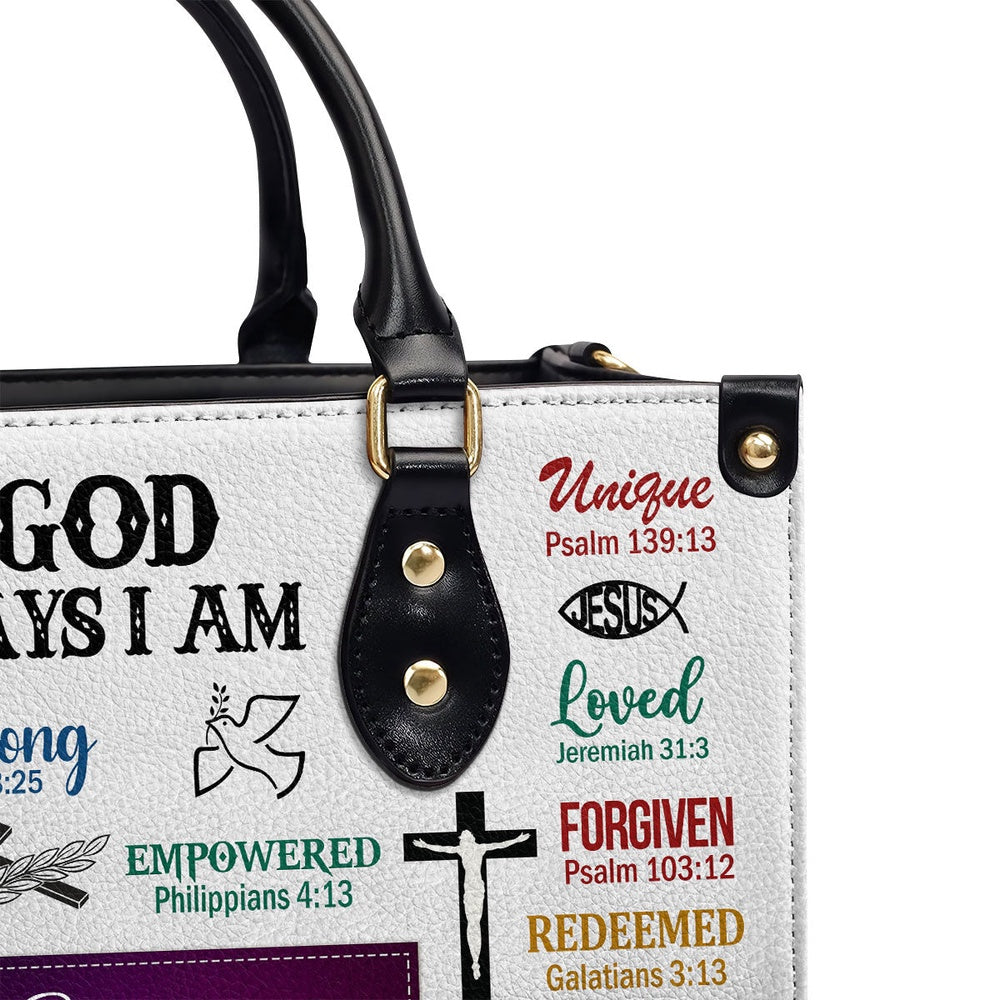 Personalized Christian Leather Bag, God Says I Am Leather Handbag Scripture Gifts For Christian Women, Faith Handbag