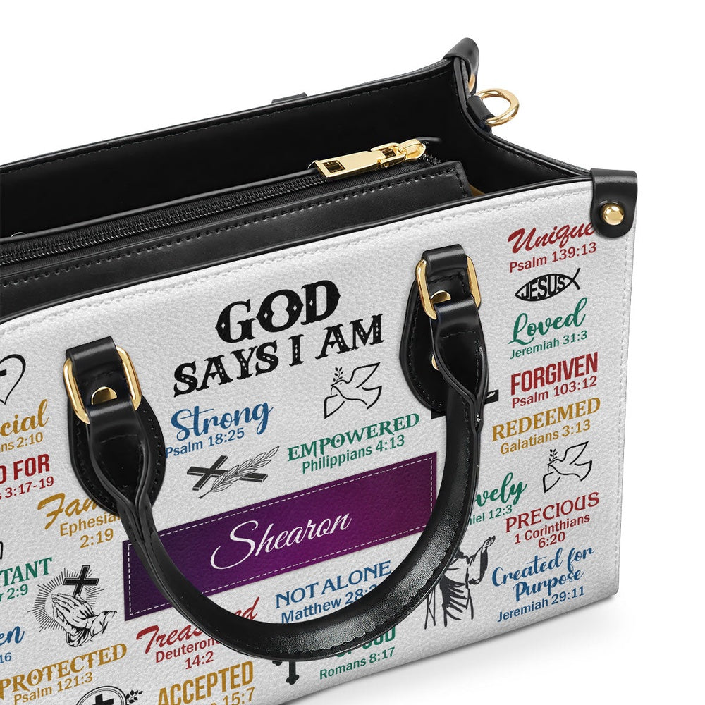 Personalized Christian Leather Bag, God Says I Am Leather Handbag Scripture Gifts For Christian Women, Faith Handbag