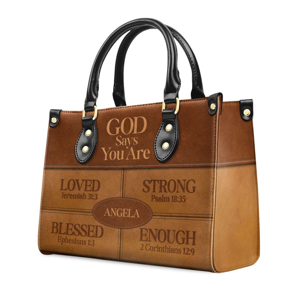 Personalized Christian Leather Bag, God Says I Am Personalized Leather Handbag, Faith Handbag