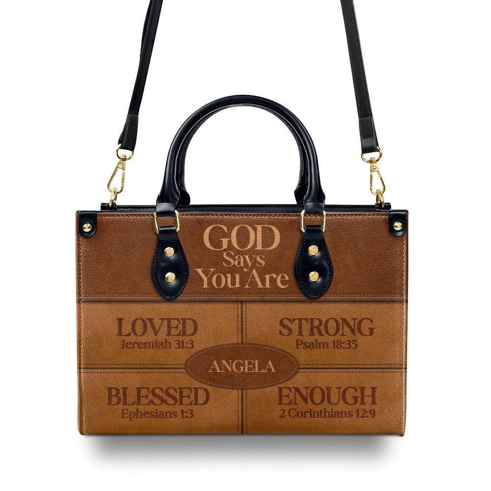 Personalized Christian Leather Bag, God Says I Am Personalized Leather Handbag, Faith Handbag