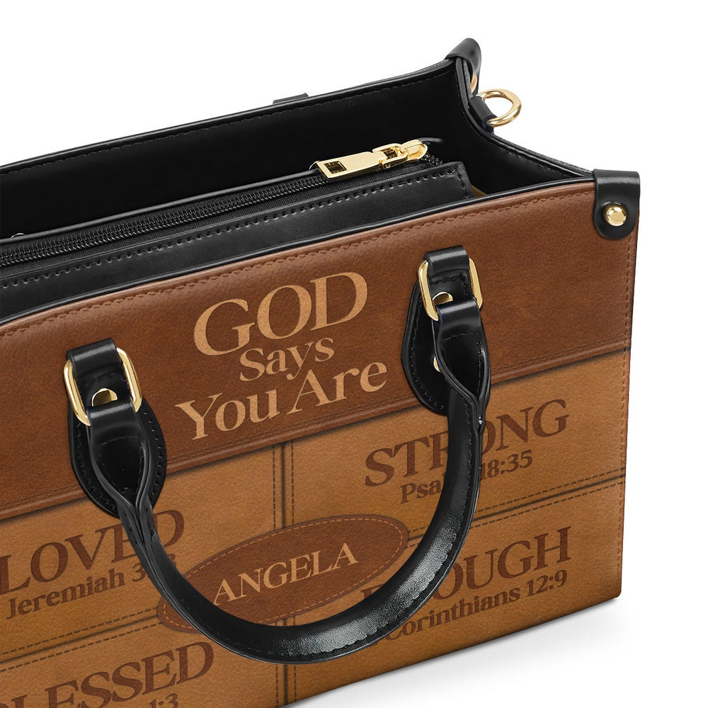 Personalized Christian Leather Bag, God Says I Am Personalized Leather Handbag, Faith Handbag